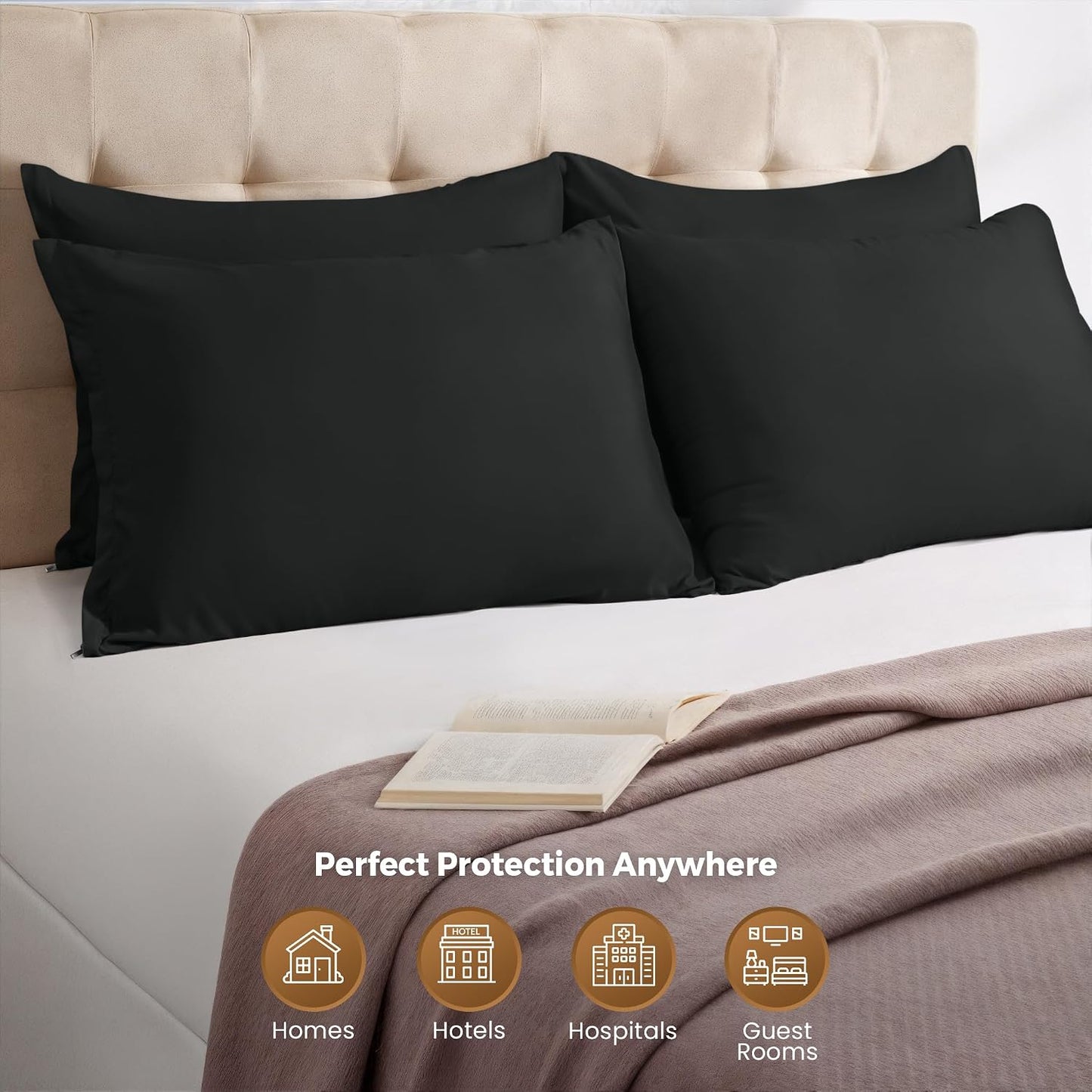 Utopia Bedding 4 Pack Pillow Protectors with Zipper Queen Size, Soft Brushed Microfiber Fabric Pillow Cases, Shrinkage and Fade Resistant Pillow Covers (White)