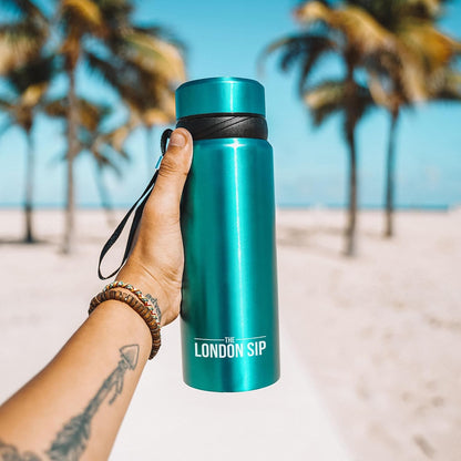 London Sip 25 oz Multi-Function Travel Mug and Tumbler Tea Infuser Water Bottle Fruit Infuser Flask Hot and Cold Double Wall Stainless Steel Coffee Thermos, Zen Black