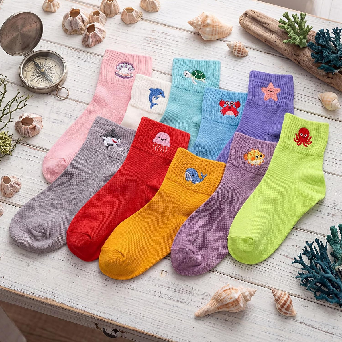 Eurzom 10 Pairs Socks Womens Crew Elastic Ankle Length Cotton Socks Aesthetic Cute Lightweight Low Cut Gifts for Women - Colors B