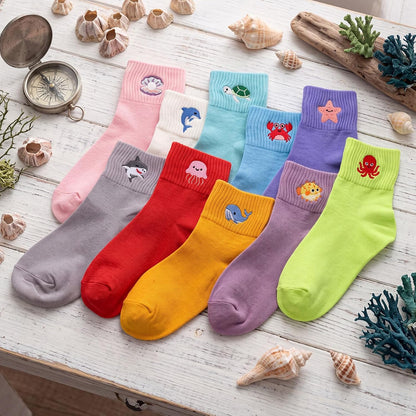Eurzom 10 Pairs Socks Womens Crew Elastic Ankle Length Cotton Socks Aesthetic Cute Lightweight Low Cut Gifts for Women - Colors B