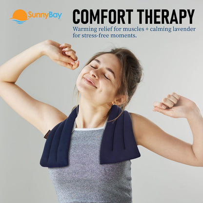 SunnyBay Lavender Microwave Heating Pad, 26" Long Microwavable Neck Wrap & Heat Pack for Moist Hot Therapy, Heated Neck Warmer for Neck, Shoulder & Back Pain Relief, Flaxseed Filling, 26x6, Purple