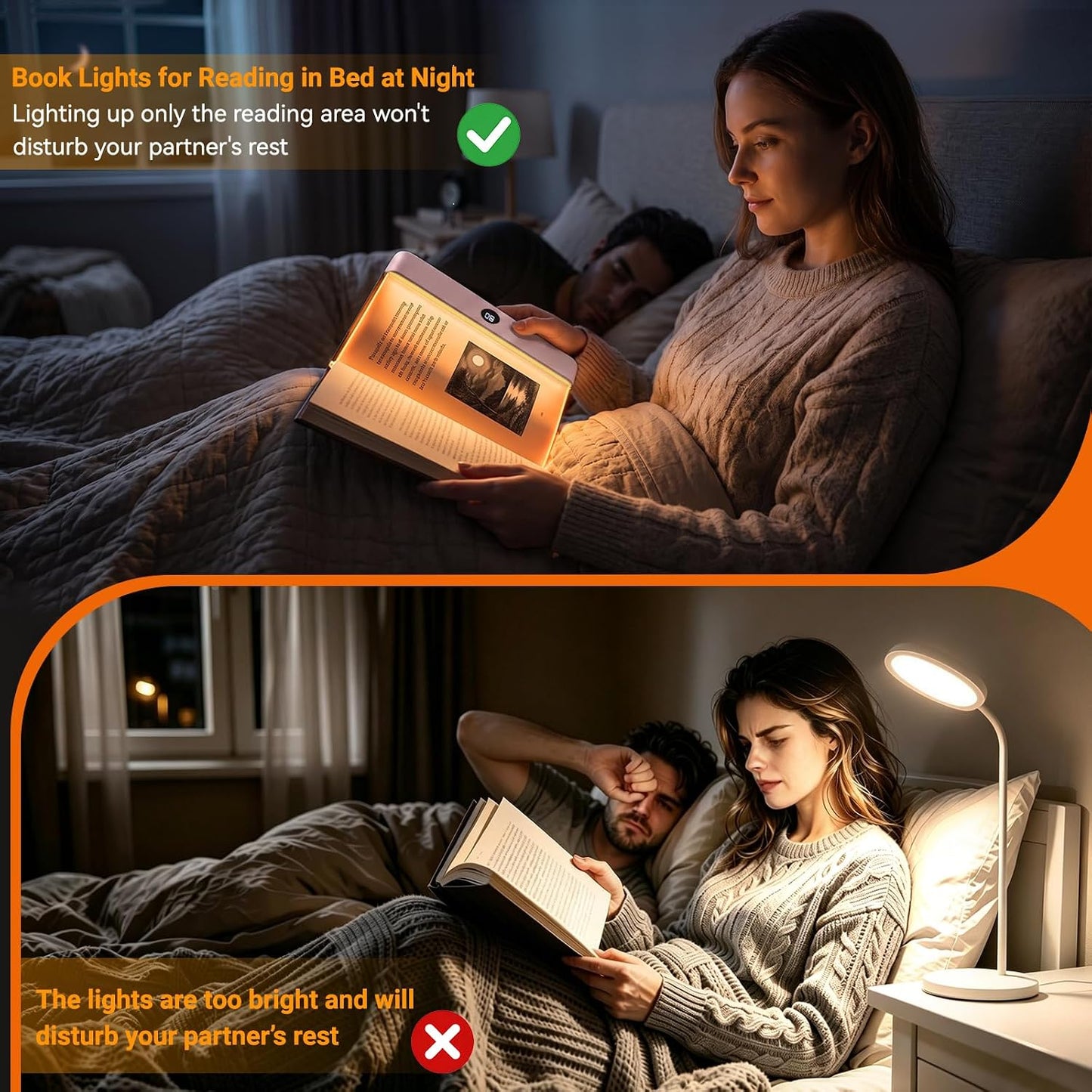 Book Light, Rechargeable Clear LED Flat Reading Light with 3 Colors & Timer, Dimmable Panel Plate Lamp Book Full Page Light for Reading in Bed at Night, Funny Gifts for Readers Kids Women Men (White)