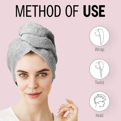 KEEPOZ 100% Cotton Hair Towel Wrap Quick Dry Super Absorbent Turban Head Wrap for Women with Button, Anti Frizz, Hair Cap for Curly, Long & Thick Hair (White, 1 Pc)