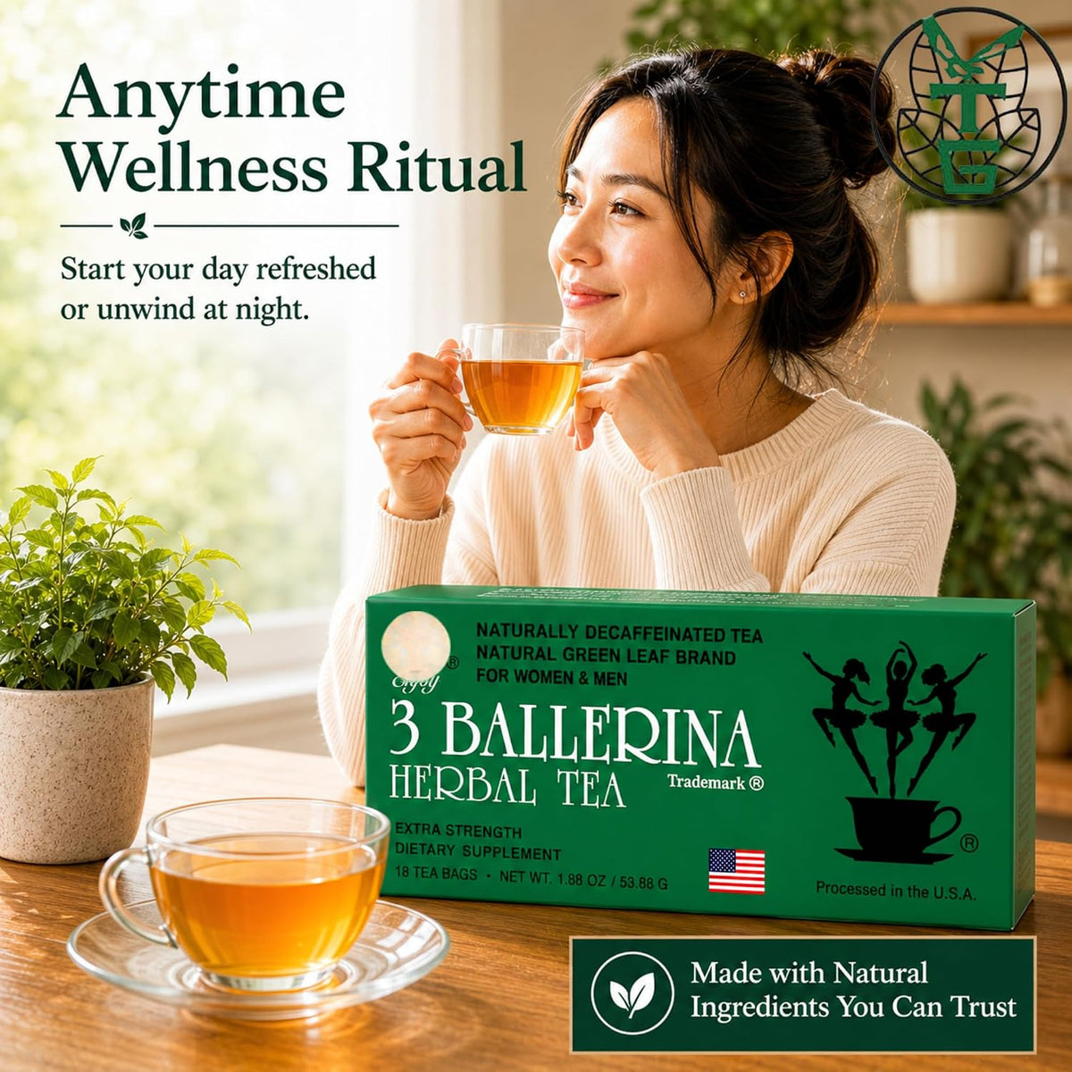 3 Ballerina Caffeine-Free Extra Strength Herbal Tea, 18 Count, Pack of 2