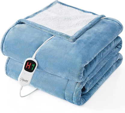 Homemate Electric Heated Blanket Twin - 62"x84" Heating Bed Blankets Throw with 10 Heating Levels 8 Hours Auto Off Fast Heating Over-Heated Protection Ultra Soft Warm Flannel ETL Certified Grey - Colors B