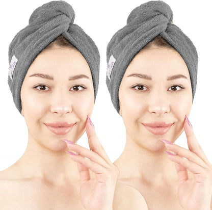American Soft Linen 100% Cotton Hair Towels for Women, Head Towel Cap, Cotton Hair Turban Towel Wrap for Long Curly Anti Frizz Hair, Soft and Absorbent Cotton Hair Towels 2 Pack, White