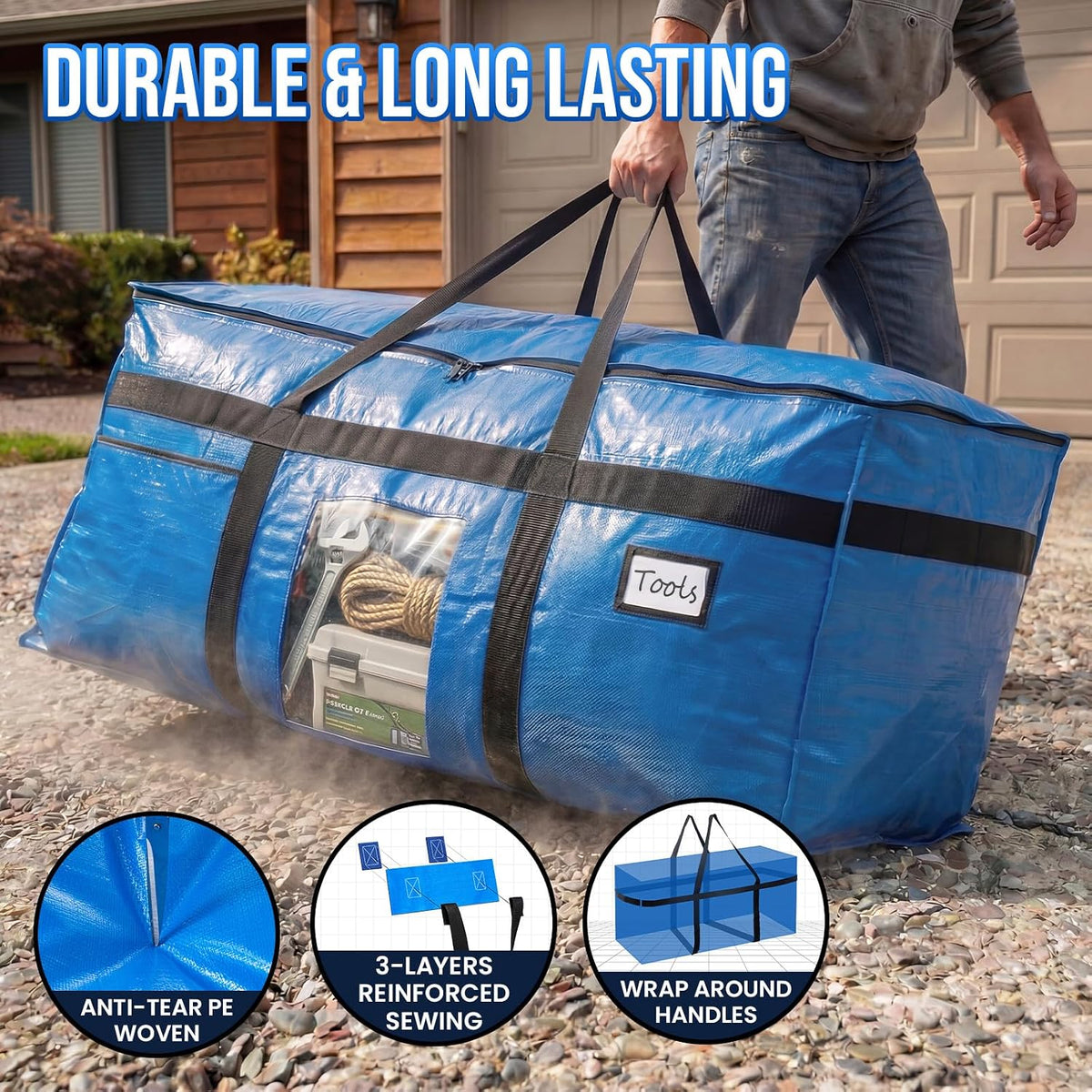 TAILI 69 Gallon Extra Large Storage Bags with Visible Window,Blue
