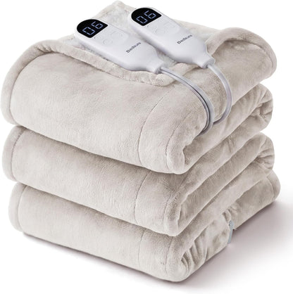 Bedsure Heated Blanket Throw Blanket with Preheat Function - Fast Heating Electric Blanket, Soft Flannel Throw with 6 Time Settings(Up to 10H), 6 Heating Settings, Gifts for Grandma (50"x60", Cream)