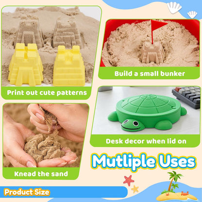 7.1 in Desktop Turtle Sandbox with Lid -17Pcs MINI Desk Zen Garden Kit with Varied Molds, Tools & Sand, Mini Zen Garden for Desk, Stress Relief Desk Toys Gifts for Office for Adults (Turtle)