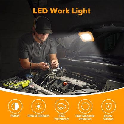LUTEC 3500LM LED Work Light, Rechargeable Magnetic Work Lights with Stand, Portable 5000K Flood Light for Car Repair, Fishing, Camping, Emergency, Hiking, 3 Modes