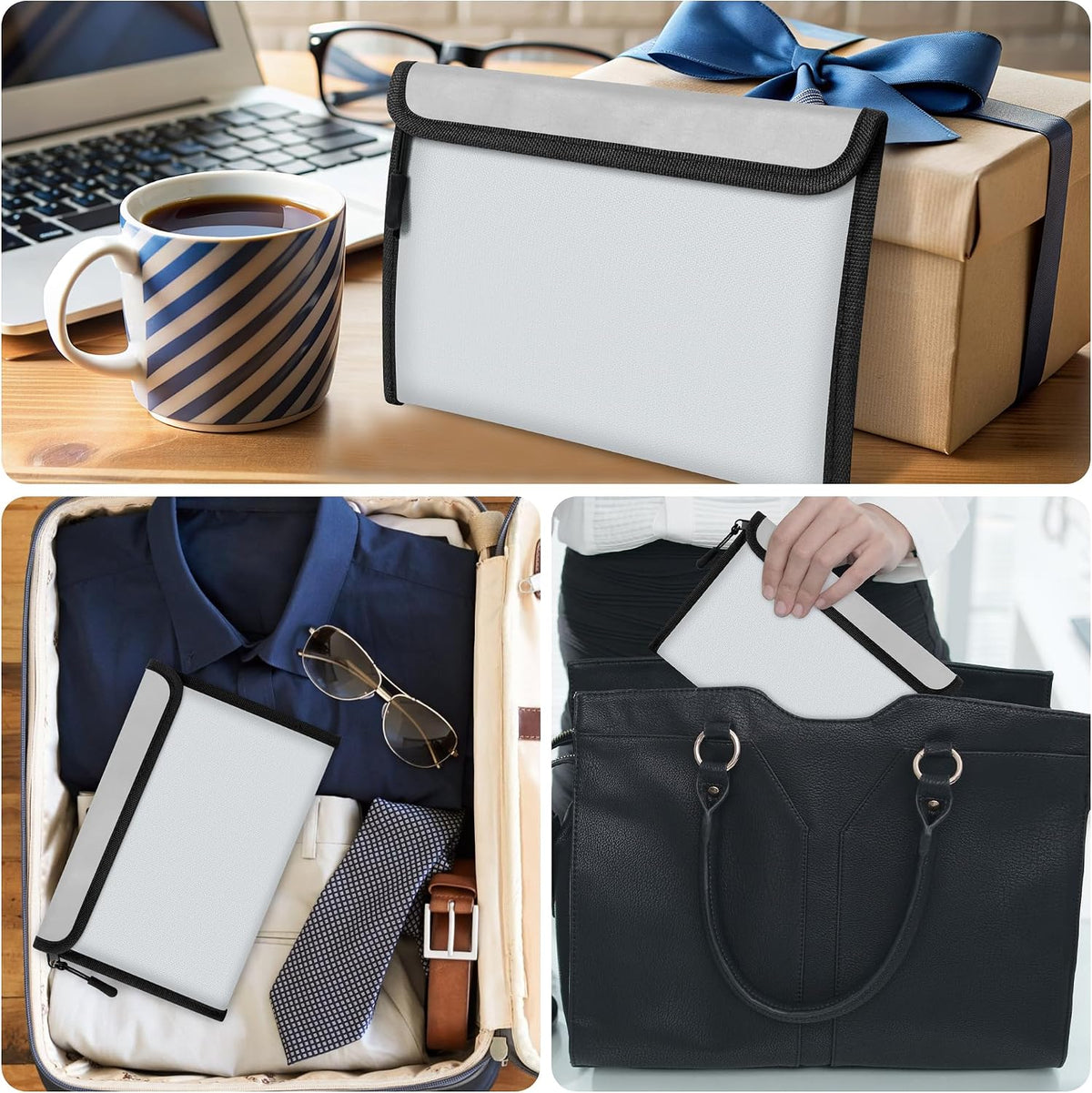 Fireproof Waterproof Document Bag - 5200°F Water Resistant Fire Proof Money Bag, 3 Layers of Heat Insulated Storage with Zipper, 7.9"x5" Portable Files Safe Pouch for Cash Passport (Black)