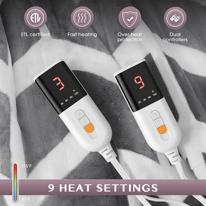 VENTIMI Electric Blanket Heated Throw, 50" x 60" Heated Blanket with 5 Heat Levels & 3 Hours Auto Off, Fast Heating Blankets with ETL & FCC Certification, Grey