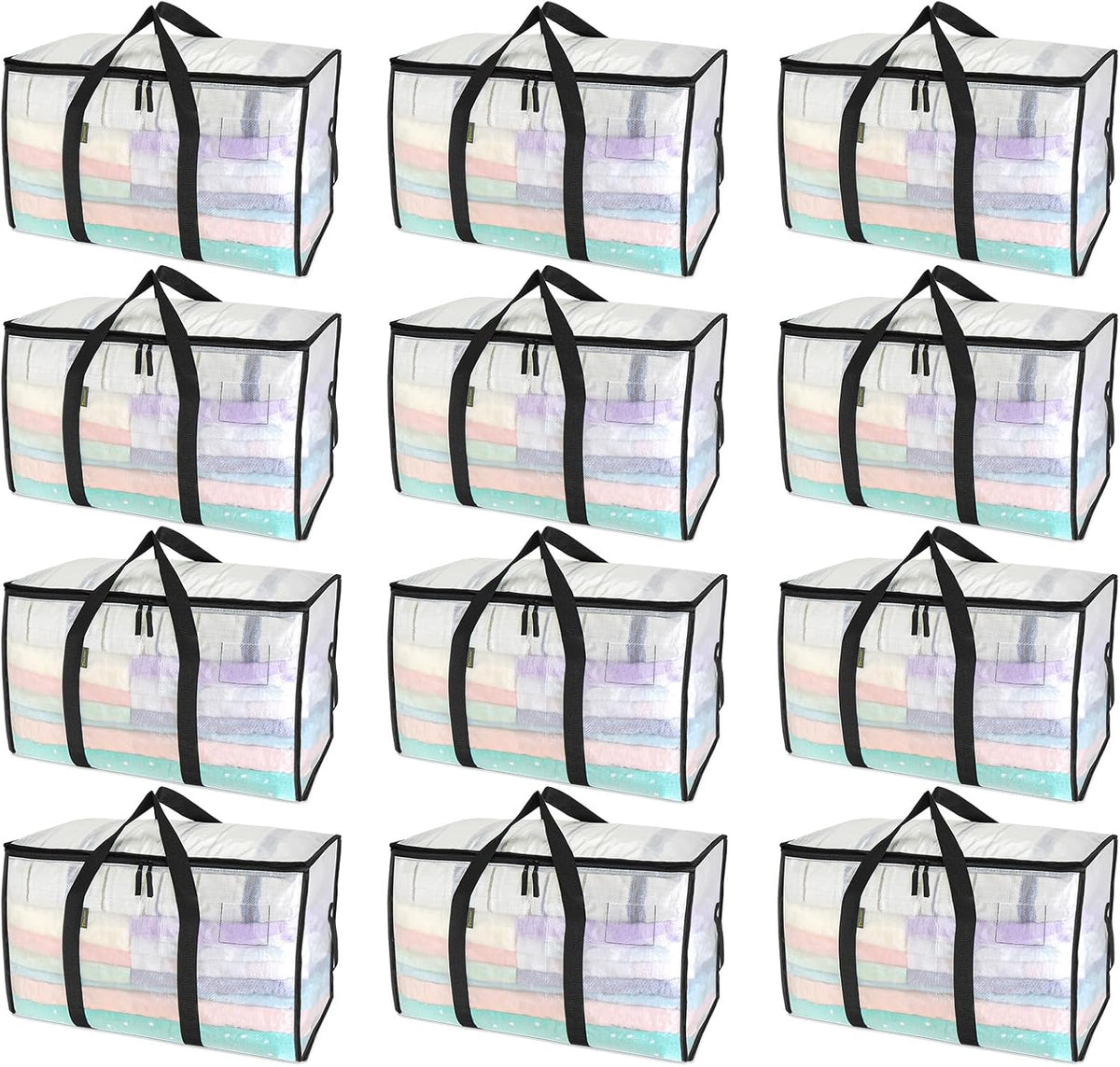 BALEINE Oversized Moving Bags with Reinforced Handles, Heavy-Duty Storage Tote for Clothes, Moving Supplies (Clear)