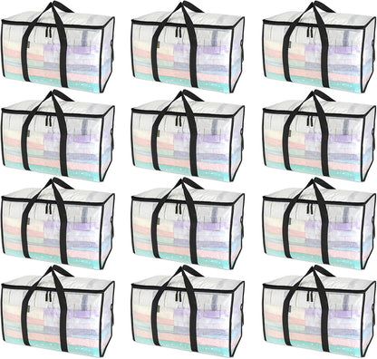 BALEINE Oversized Moving Bags with Reinforced Handles, Heavy-Duty Storage Tote for Clothes, Moving Supplies (Clear)