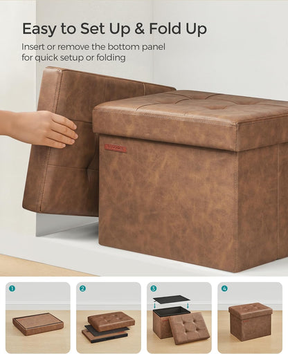 SONGMICS Small Folding Storage Ottoman, Foot Rest Stool, Cube Footrest, Synthetic Leather, 12.2 x 16.1 x 12.2 Inches, 286 lb Capacity, for Living Room, Bedroom, Dorm, Ink Black ULSF100B01