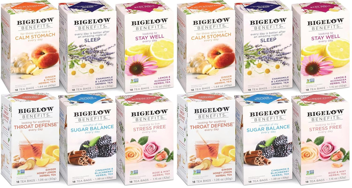 Bigelow Benefits Sleep Chamomile Lavender Herbal Tea, Caffeine Free, 18 Count (Pack of 6), 108 Total Tea Bags