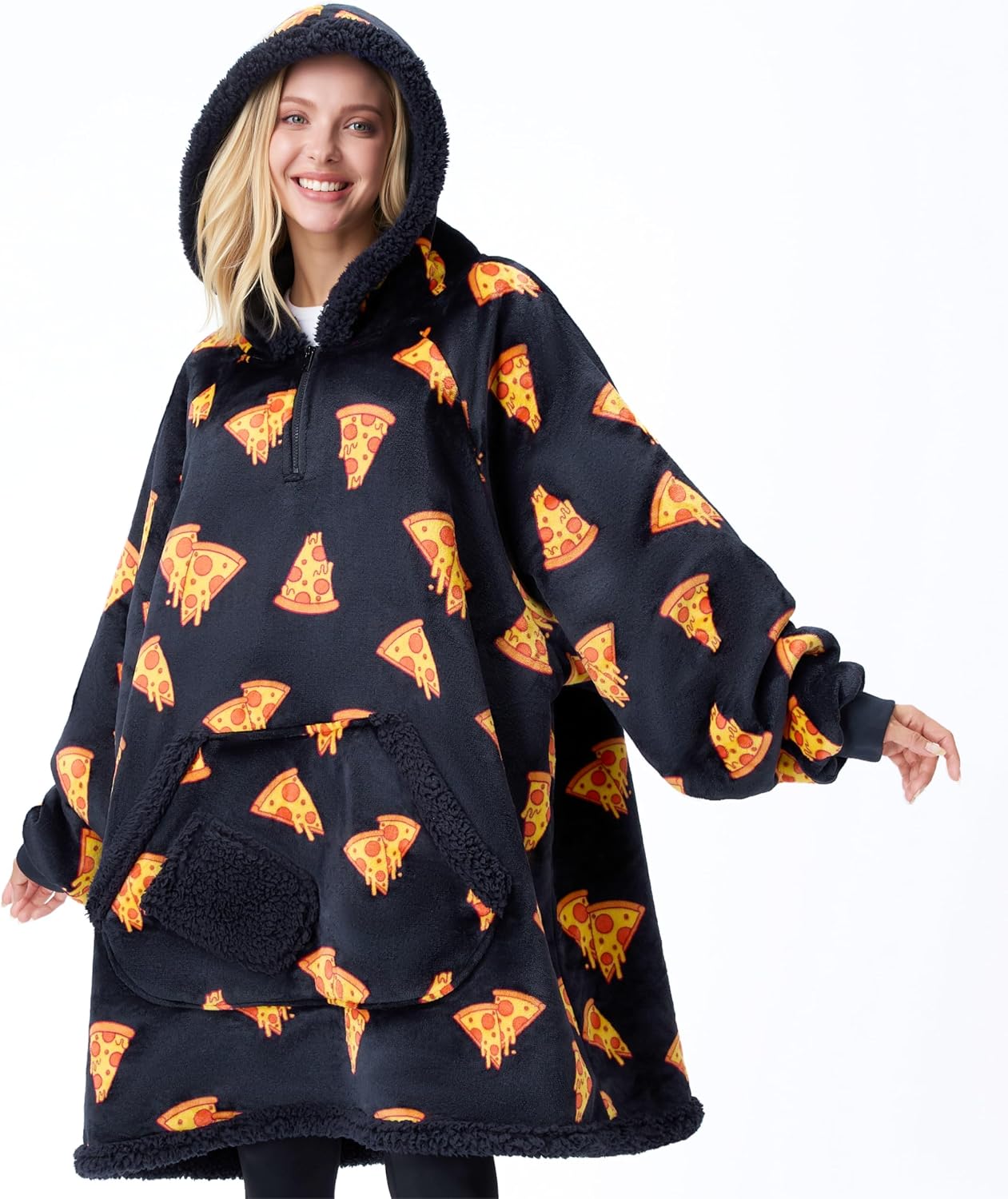 Giggling Getup Wearable Blanket Hoodie for Adults Gifts for Teen Girls Sister Women Sherpa Fleece Printed Hooded Blanket Sweatshirt Warm Cozy with Pocket & Sleeves Beige Cat