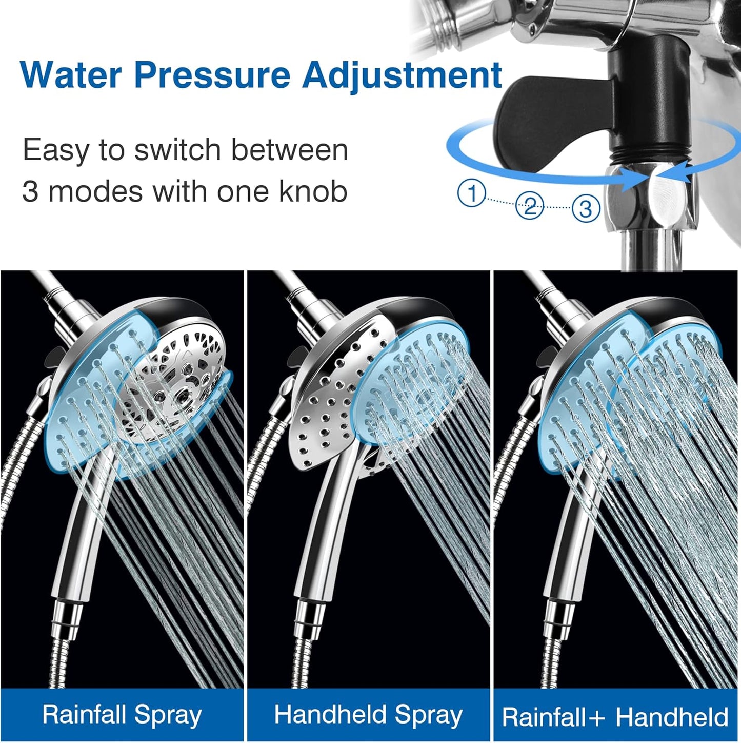 INAVAMZ Shower Head with Handheld High Pressure: Hand Held Shower Head & Rain Shower Head 2-IN-1 Shower Head with 59" Rotatable Stainless Steel Hose, Shower Trim Systems, Sliver 2.5 GPM 15391 Filter