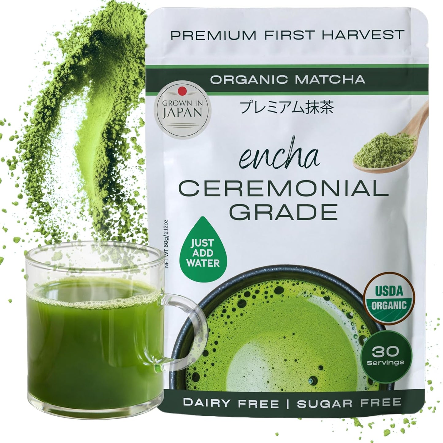 Encha Matcha - Latte Grade Matcha Powder - Unsweetened, First Harvest, Organic Green Tea Powder From Uji, Japan (60g / 2.12 Ounce) Premium for Latte, Smoothie - Caffeine, L-Theanine