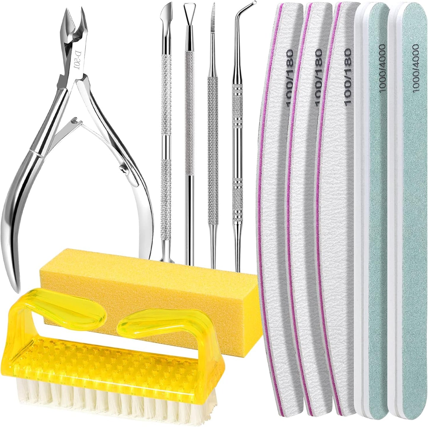 FANDAMEI Nail Care Kit, Nail Files 100/180, Nail Buffer Block, Cuticle Nippers, Cuticle Trimmer, Cuticle Pusher, Nail Tools, Nail Kit, Pedicure & Manicure Tools, Nail Prep Kit, Manicure Kit for Women