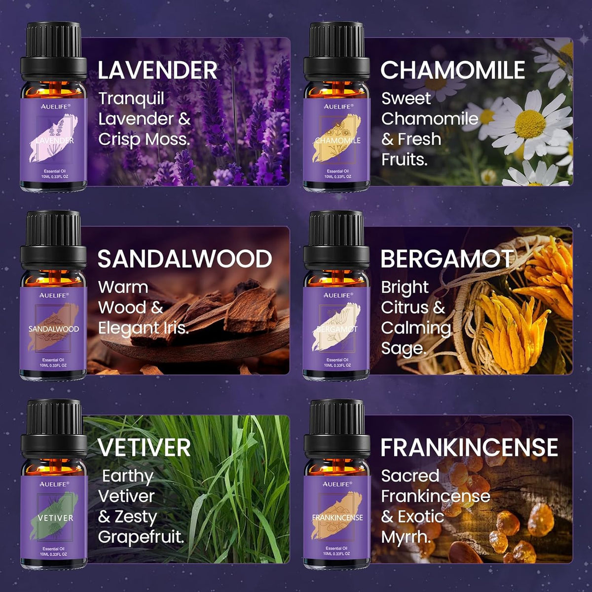 Auelife Men Essential Oils Set for Diffusers for Home, 6x10ml Scented Oil