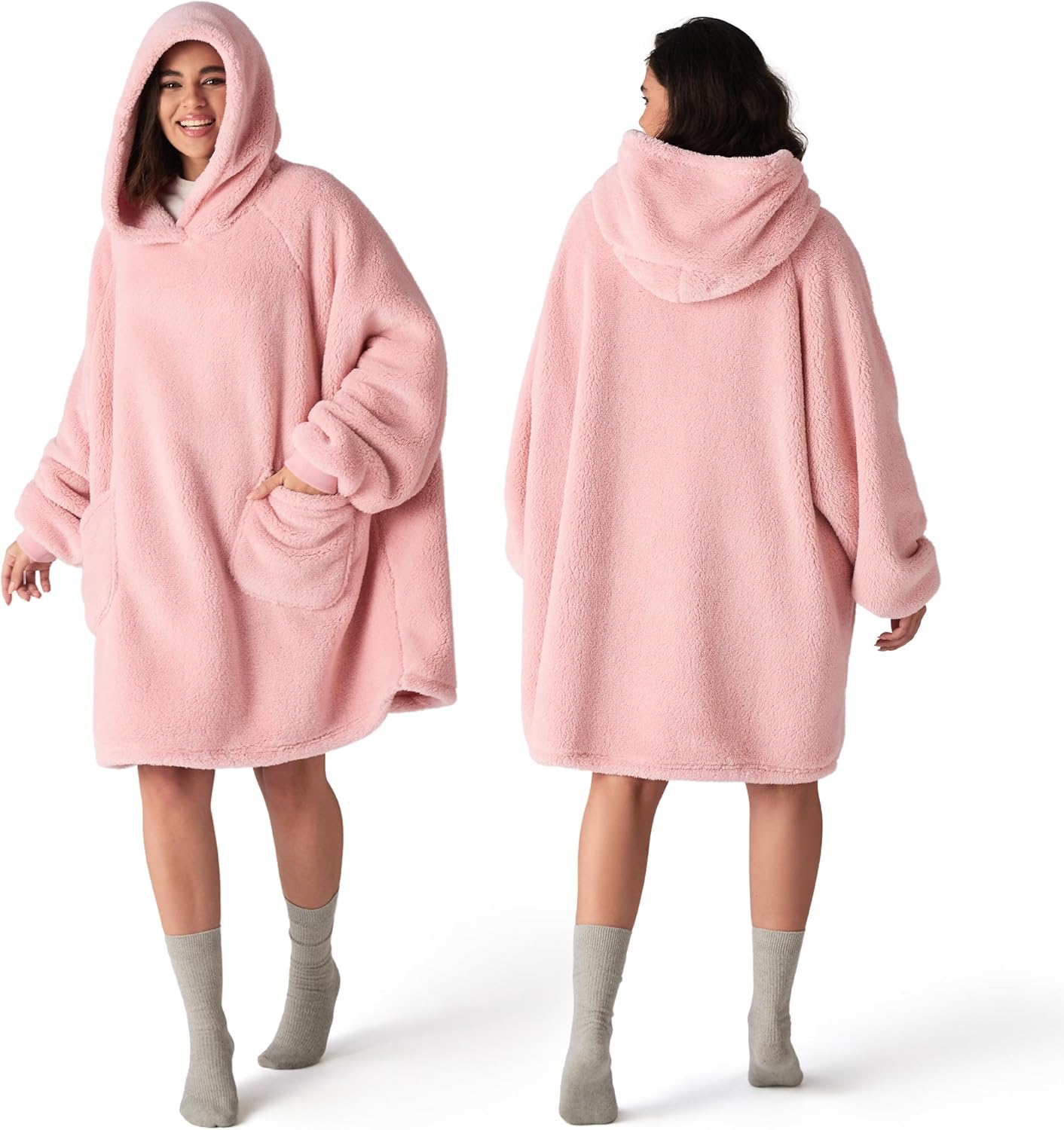 Bedsure Wearable Blanket Hoodies, Blanket Hoodie as Mothers Day Birthday Gifts for Mom Women, Warm Cozy Soft Sweatshirt Hooded Blankets for Women Men Adults, Grey, Standard