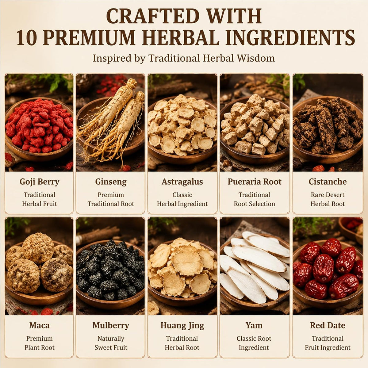 60Pcs Ginseng Ten Treasures Tea, Chinese Traditional Kidney Herbal Tea, Natural Kidney Cleanse Detox Tea for Women & Men, 10 Precious Ingredients Formula(60Bags, 600g)