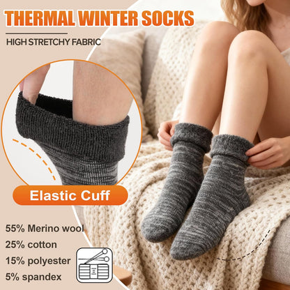 EBMORE Merino Wool Socks for Women Hiking Thermal Warm Winter Thick Boot Cozy Crew Comfy Work Socks for Ladies 5 Pairs