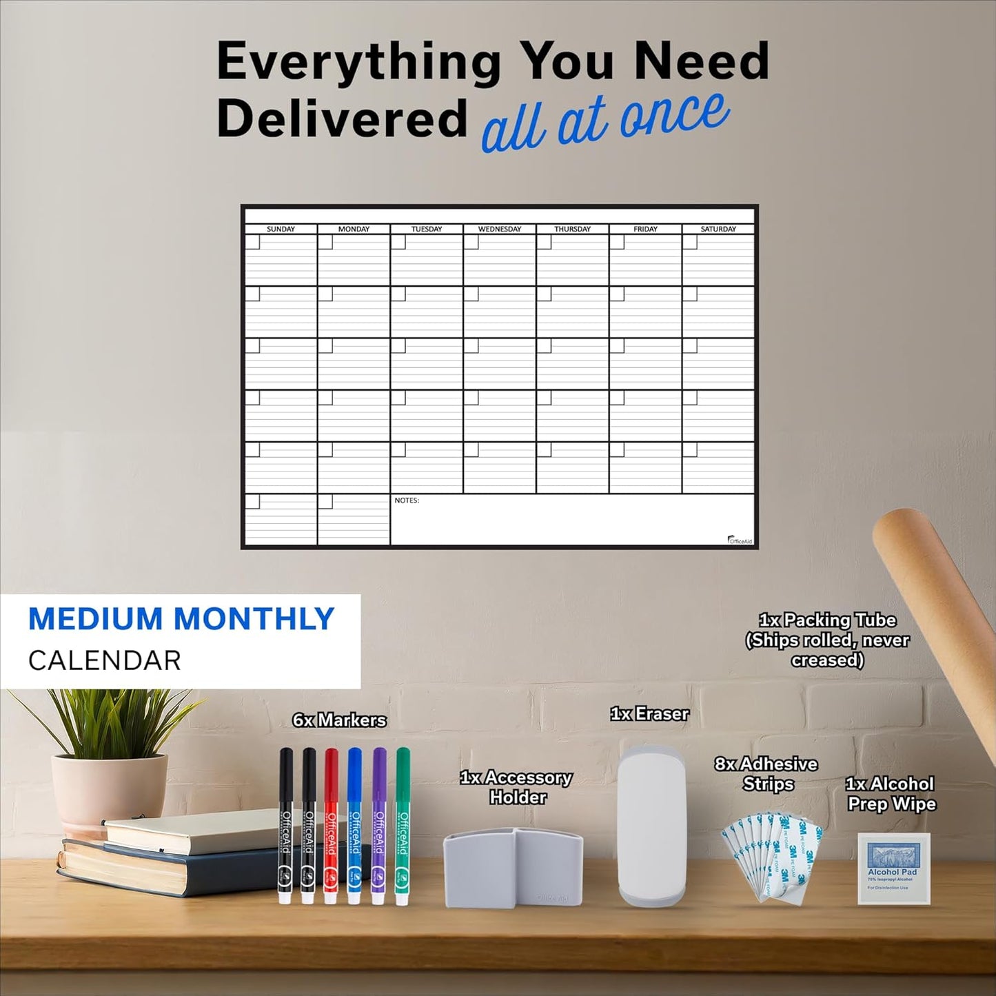 Large Dry Erase Calendar for Wall 36x48, Big Classroom Giant Month, Undated Reusable Family Monthly, Rolled Whiteboard White Board, Calendar Dry Erase Planner for Wall Erasable Large Office 48x36