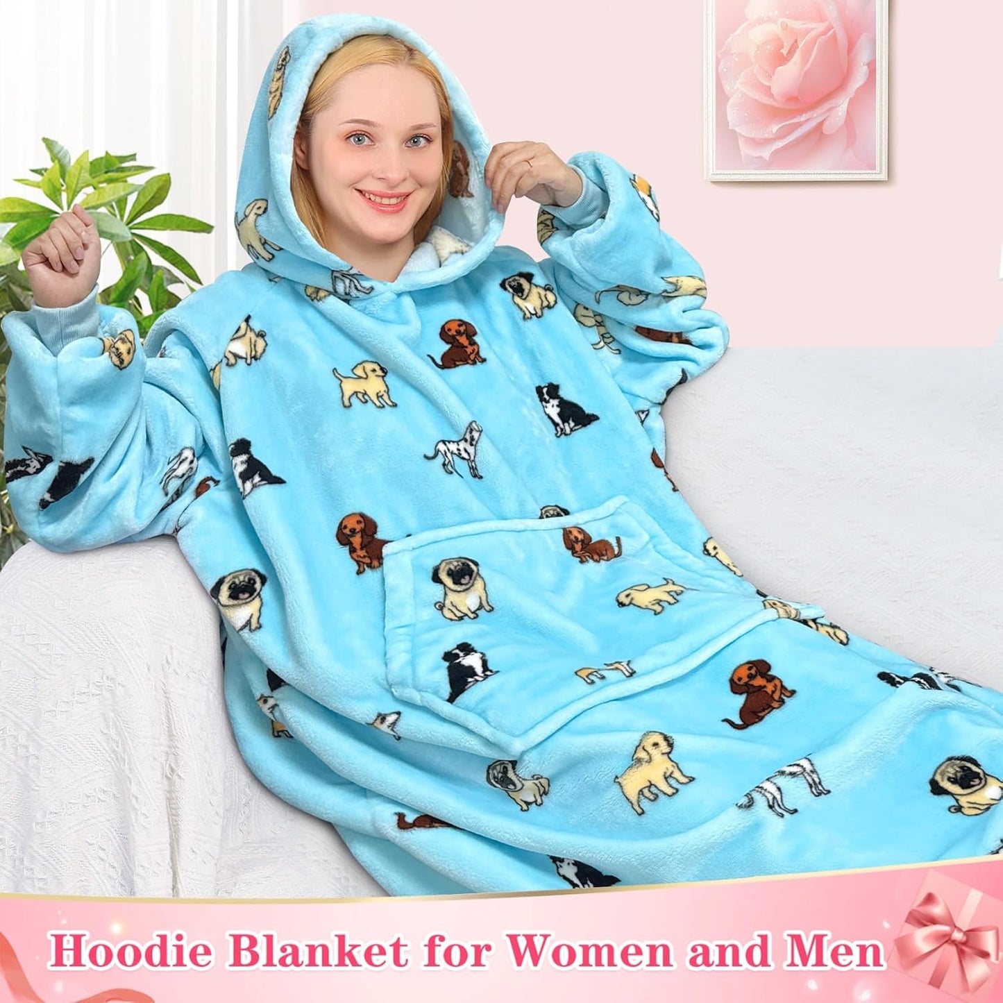 Waitu Wearable Blanket Sweatshirt Gifts for Women and Men, Warm and Cozy Giant Blanket Hoodie, Thick Flannel Blanket with Sleeves and Giant Pocket - Dark Gray