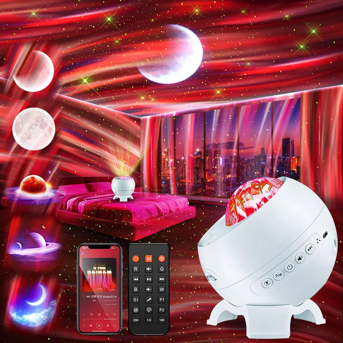 LED Light Gifts Home Decor Light Projector with 375 Effects, Bluetooth