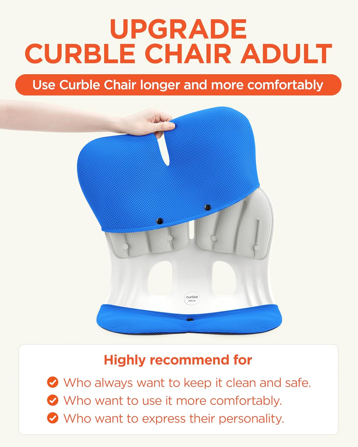 curble Grand– Extra Wide Ergonomic Seat Support, Sit Straighter Without Effort, Passive Posture Trainer for Office, Home & Car (Grey)