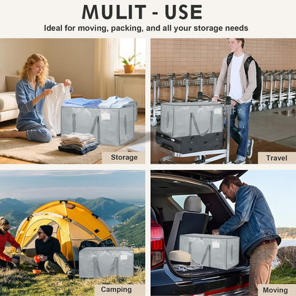 Moving Bags Extra Large - Heavy Duty Storage Totes with Wrap-Around Handles & Reinforced Zippers - Foldable Moving Box Alternative, Water-Resistant for Dorm, Closet & Under Bed Storage (Clear)
