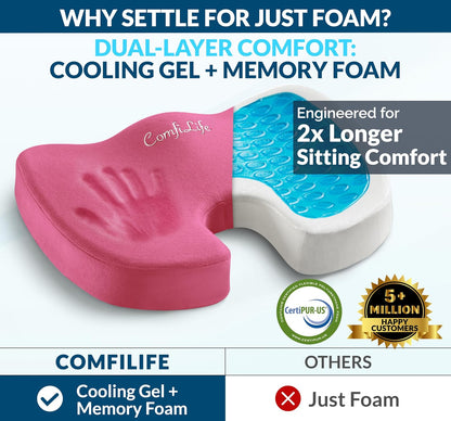 ComfiLife Gel Enhanced Seat Cushion – Office Chair Cushion – Non-Slip Gel & Memory Foam Coccyx Cushion for Tailbone Pain - Desk Chair Car Seat Cushion Driving - Sciatica & Back Pain Relief (Navy)