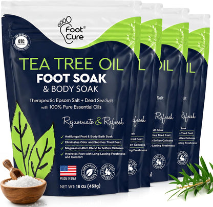 FOOT CURE Tea Tree Oil Foot Soak with Epsom Salt - Best Toenail Fungus Treatment, Athletes Foot & Softens Calluses - Soothes Sore & Tired Feet, Fungal Toe, Foot Odor Scent, Spa Pedicure (Pack of 2)