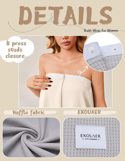 Ekouaer Waffle Robes Towel Wrap for Women Bath Wrap Lightweight Spa Robe