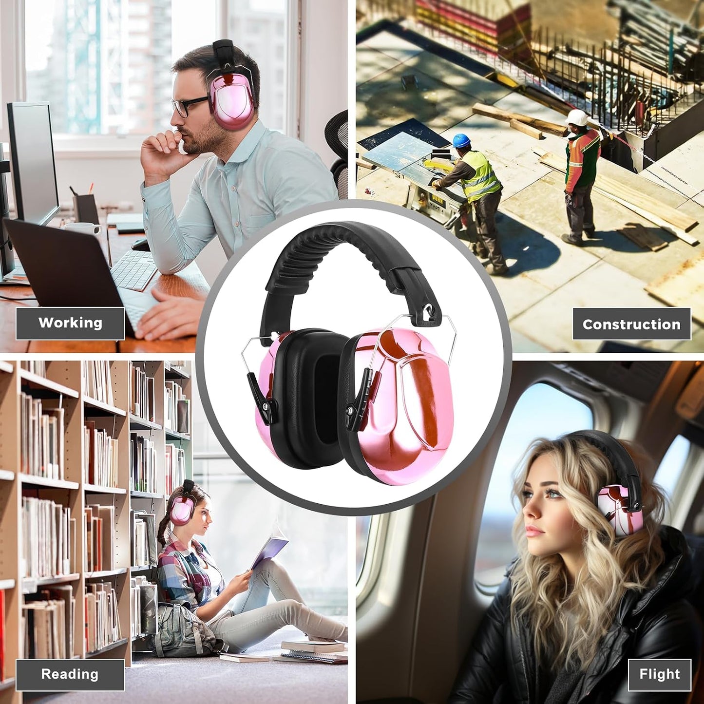 ProCase NRR 28dB Noise Reduction Ear Muffs, Foldable Adjustable Passive Noise Cancelling Headphones for Adults Kids Autism, Hearing Protection for Shooting, Construction, Mowing, Studying -Black - Colors A
