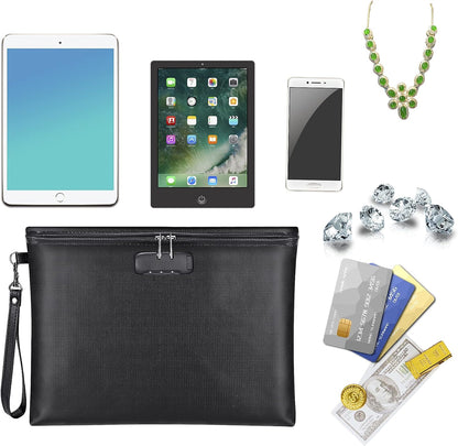 Fireproof Document Bag with Lock,Waterproof Money Pouch,14.3"x10.2"