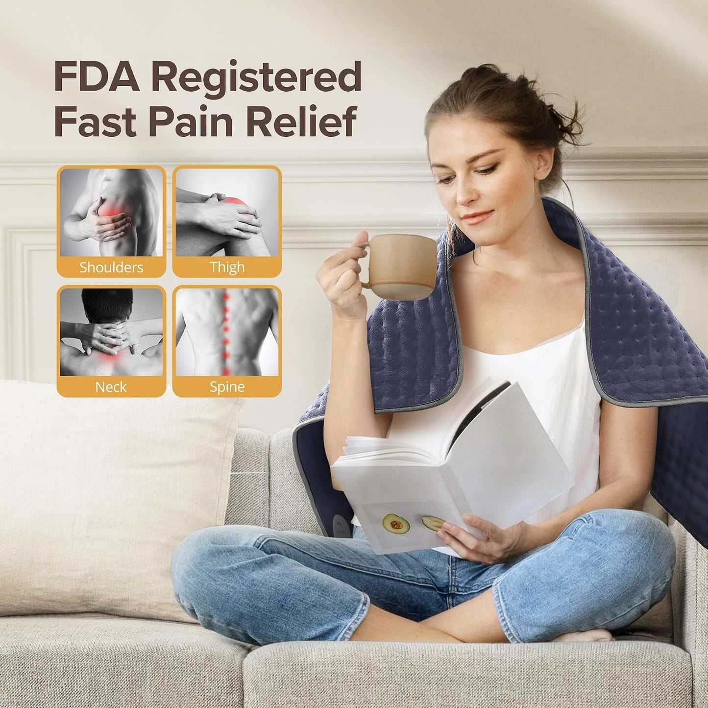 Heating Pad for Back Pain Relief, FSA Eligible HSA,17" x 33" Extra Large Heating Pads for Cramps, Electric Heating Pad with 6 Temperature Controller, Moist & Dry Heat, Auto Shut-Off, Machine Washable