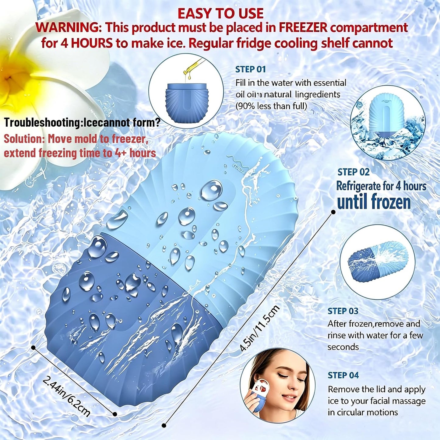 Ice Roller for Face and Eye, Reusable Silicone Ice Facial Roller Ice Holder, Face Ice Mold Skin Care, Ice Cube Roller for Shrink Pores Anti Wrinkle Reduce Puffiness, Black