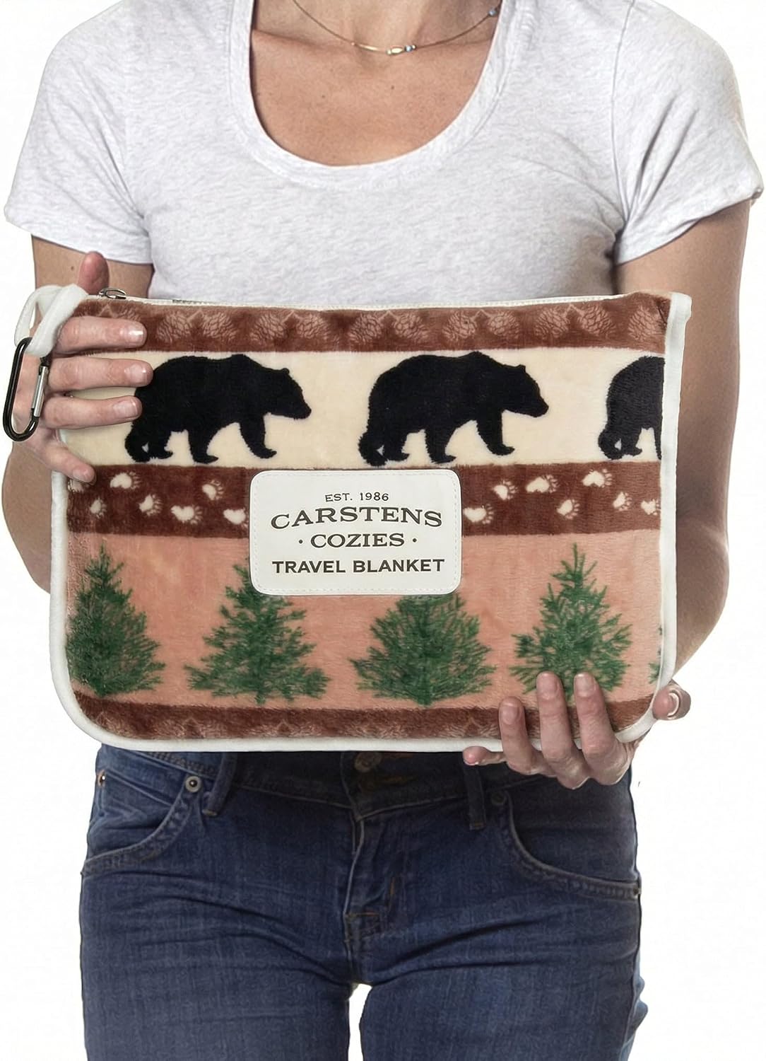 Carstens, Inc. Travel Blanket, Premium Compact 2-in-1 Airplane Blanket/Pillow, Open Sky Blue Aztec