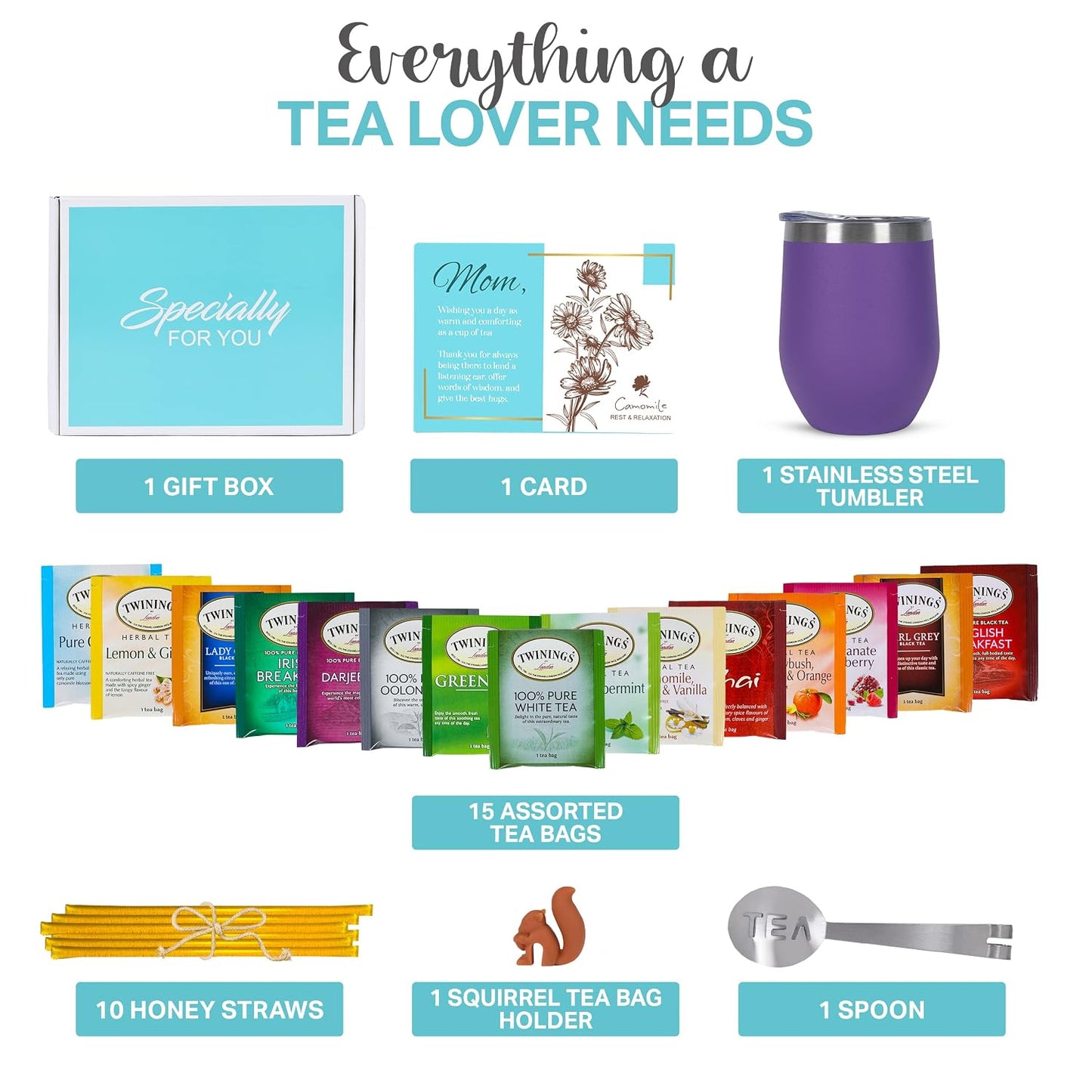 Modern Elegance Tea Tumbler Gift Set for Women, Teal