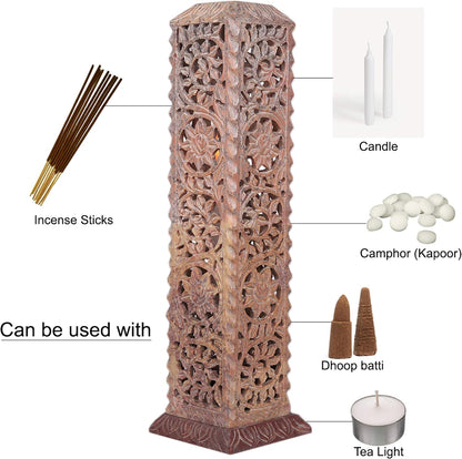 Carry Me Handmade Marble Soapstone Incense Stick Burner | Candle Stick Holder, Tea Light Stand, 3 x 3 x 11 Inches, Decorative Home and Kitchen Decor, Perfect for Gifting