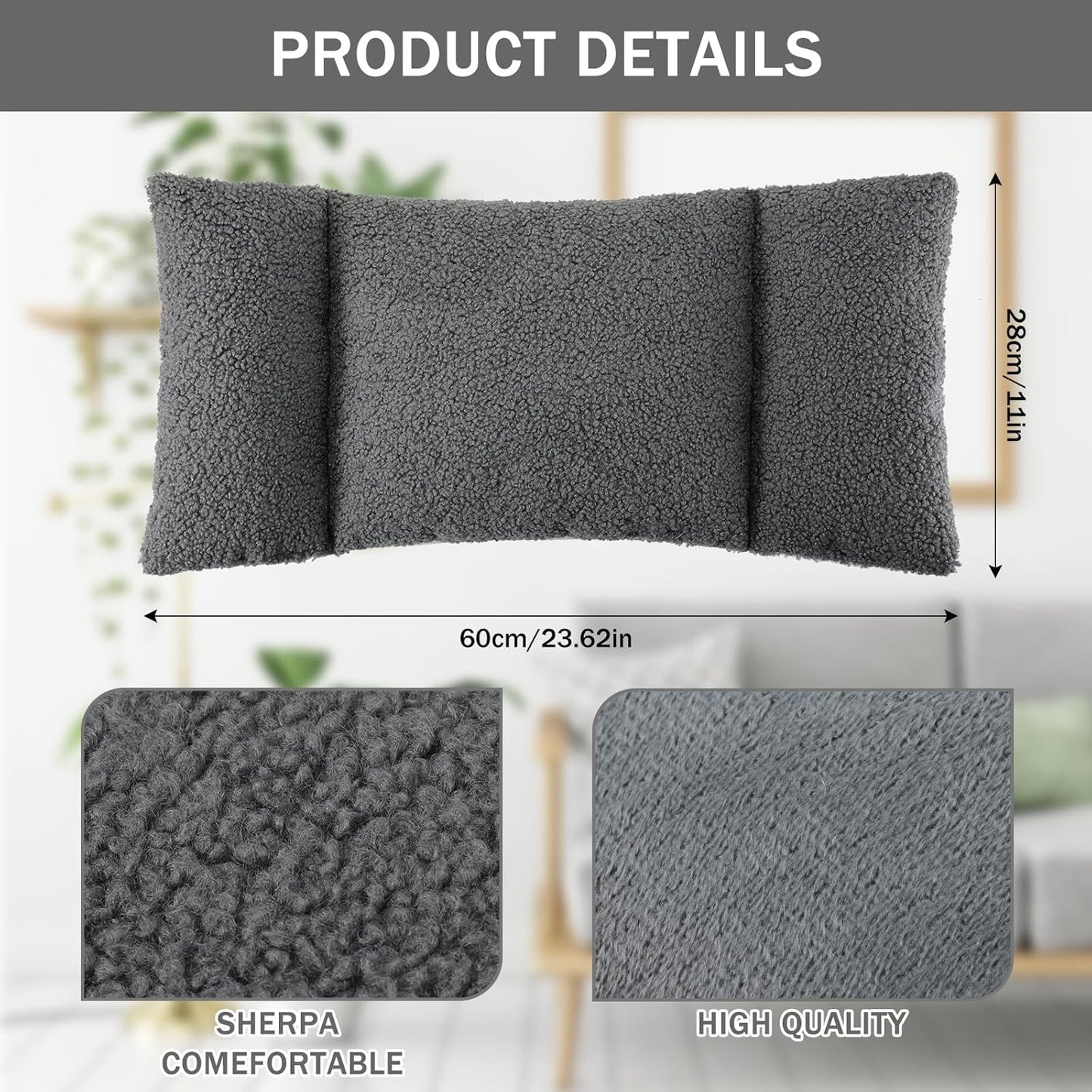 Queekay Fleece Lumbar Support Pillow 3 Section Back Pillow Office Chair for Back Support Comfortable Lumbar Cushion for Car Seat Pain Relief Sofa Rest(Gray)