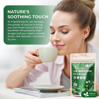 FreshDrinkUS, Oil-Reducing Herbal Tea – 40 Tea Bags | Blend of Winter Melon, Lotus Leaf, Ginger, Hawthorn, Gardenia Fruit, Rose, Cassia Seed & More | Naturally Caffeine-Free | Delicious Hot or Iced