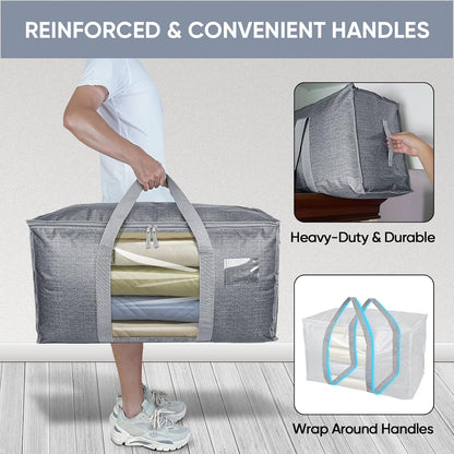 BALEINE Oversized Moving Bags with Reinforced Handles, Heavy-Duty Storage Tote for Clothes, Moving Supplies (Clear)