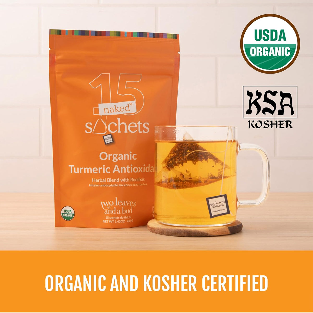 Two Leaves and a Bud Organic Turmeric Antioxidant Naked Tea Sachets, 15 Ct