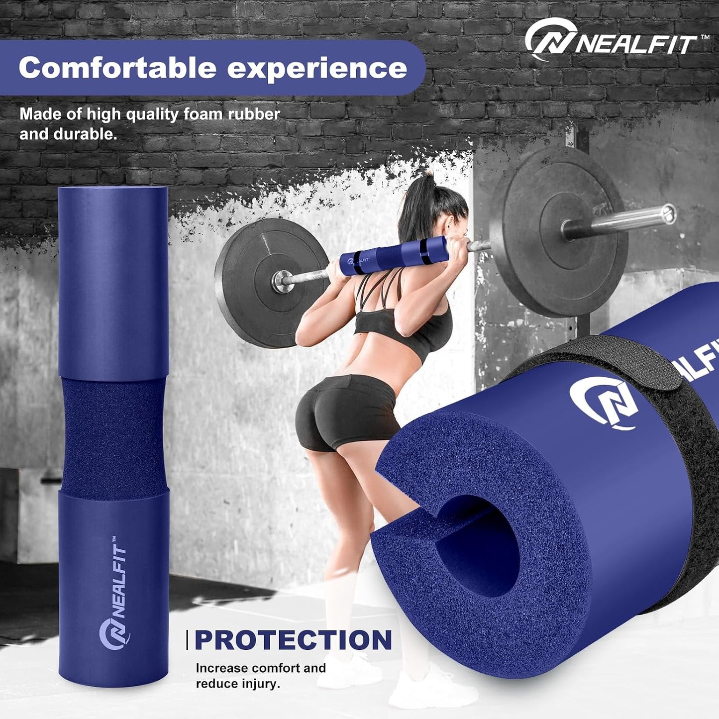 NEALFIT Barbell Pad Squat Pad for Squats—Squat Bar Pad—Great for Weightlifting,Lunges and Hip Thrusts—Foam Sponge Pad—Fit Standard and Olympic Bars Perfectly