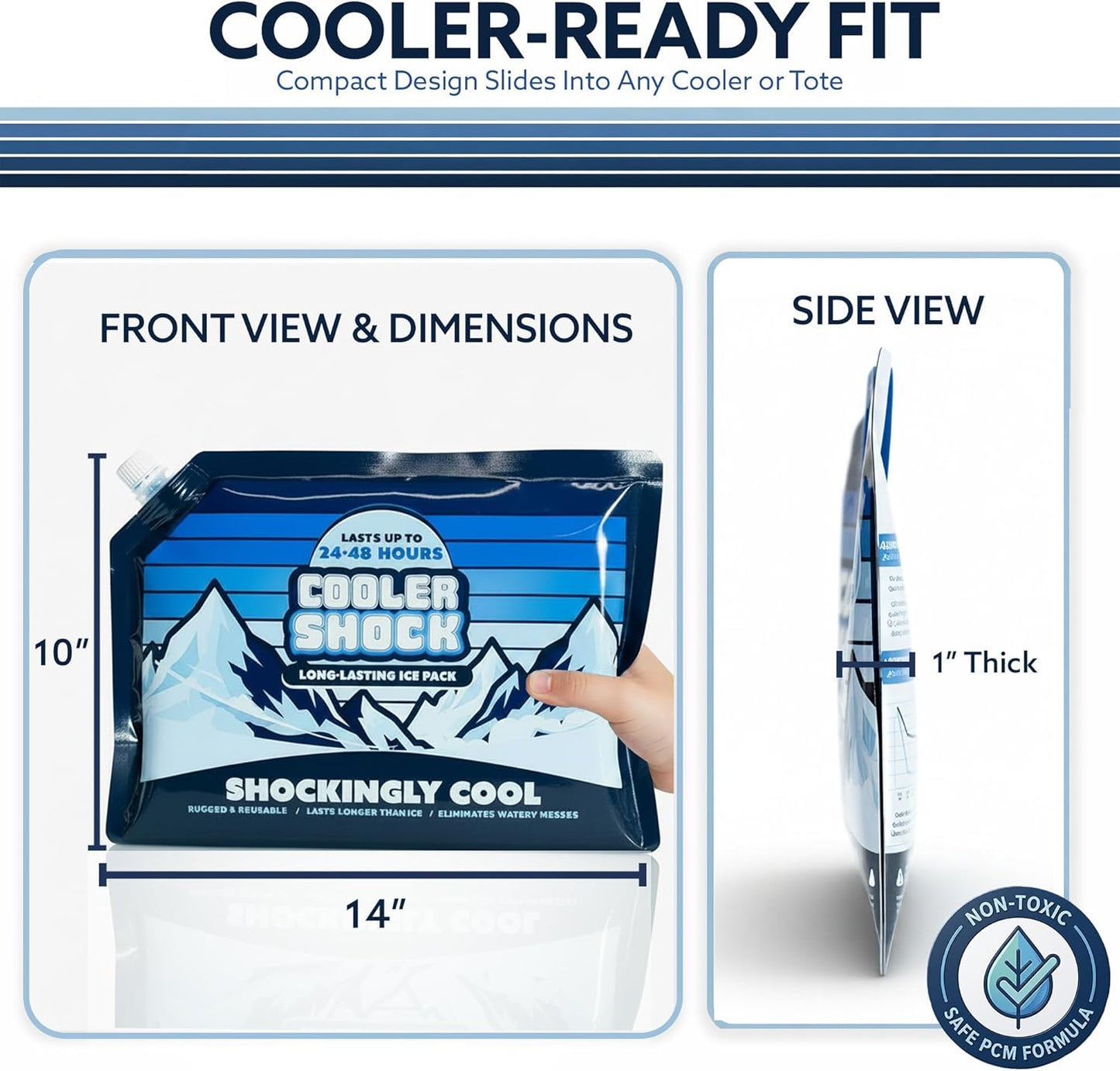 Cooler Shock Reusable Ice Packs for Cooler - Long Lasting Cold Freezer Packs for Coolers and Lunch Boxes - Cooler Ice Packs for Camping Gear, Fishing, Road Trips, Beach Must Haves