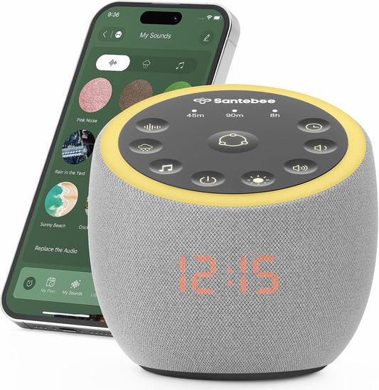 Santebee Sound Machine for Sleep, Smart White Noise Sound Machine 388 Soothing Sounds, 3 Custom Buttons APP Control Night Light, Noise Canceling Dimmable Clock for Adults Baby Kids Lullaby Office